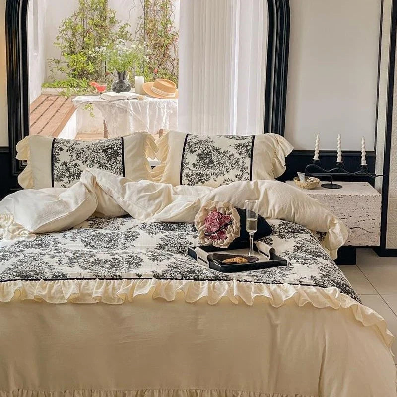 Duvet Cover Set Fine Cotton Satin Reversible Toile