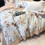Duvet Cover Set Fine Satin Watercolor Floral Ruffled Edge