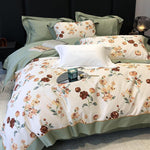 Duvet Cover Set Fine Satin Watercolor Floral Ruffled Edge