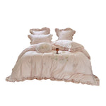 Duvet Cover Set Floral Embroidery Lace & Ruffles Pillowcases Included