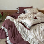 Duvet Cover Set Floral Ruffle & Lace Trim