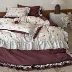 Duvet Cover Set Floral Ruffle & Lace Trim