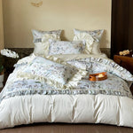 Duvet Cover Set Floral Ruffle Satin-Finish Microfiber