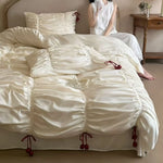 Duvet Cover Set Gathered Satin Tassel Trim 4-Piece Set