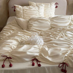 Duvet Cover Set Gathered Satin Tassel Trim 4-Piece Set