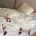 Duvet Cover Set Gathered Satin Tassel Trim 4-Piece Set