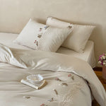 Duvet Cover Set Hand-Embroidered Cotton Satin & Lace Trim