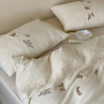 Duvet Cover Set Hand-Embroidered Cotton Satin & Lace Trim