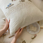 Duvet Cover Set Hand-Embroidered Cotton Satin & Lace Trim