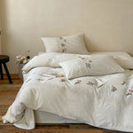 Duvet Cover Set Hand-Embroidered Cotton Satin & Lace Trim