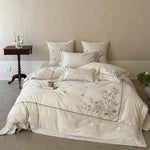 Duvet Cover Set Hand-Embroidered Floral Cotton-Linen 4-Piece