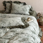 Duvet Cover Set Jacquard Floral Cotton-Linen Ruffled Edges