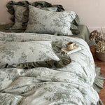Duvet Cover Set Jacquard Floral Cotton-Linen Ruffled Edges