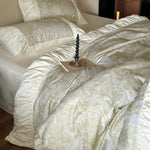 Duvet Cover Set Jacquard Floral Satin Trim Hidden Zipper