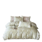 Duvet Cover Set Jacquard Floral Satin Trim Hidden Zipper