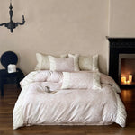 Duvet Cover Set Jacquard Floral Satin Trim Hidden Zipper