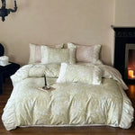 Duvet Cover Set Jacquard Floral Satin Trim Hidden Zipper
