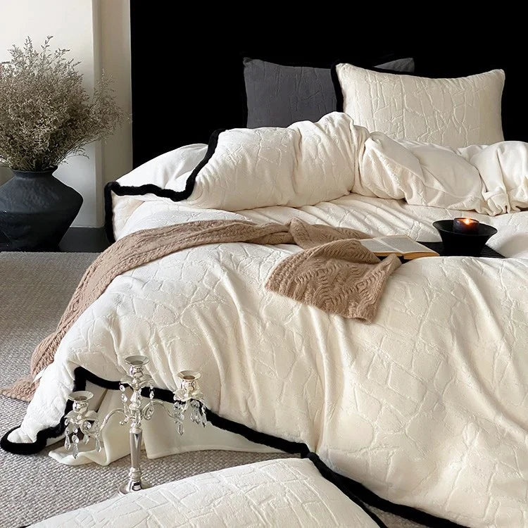 Duvet Cover Set Jacquard Quilting Contrast Piping 4-Piece