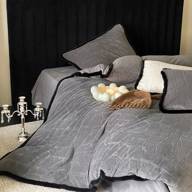 Duvet Cover Set Jacquard Quilting Contrast Piping 4-Piece