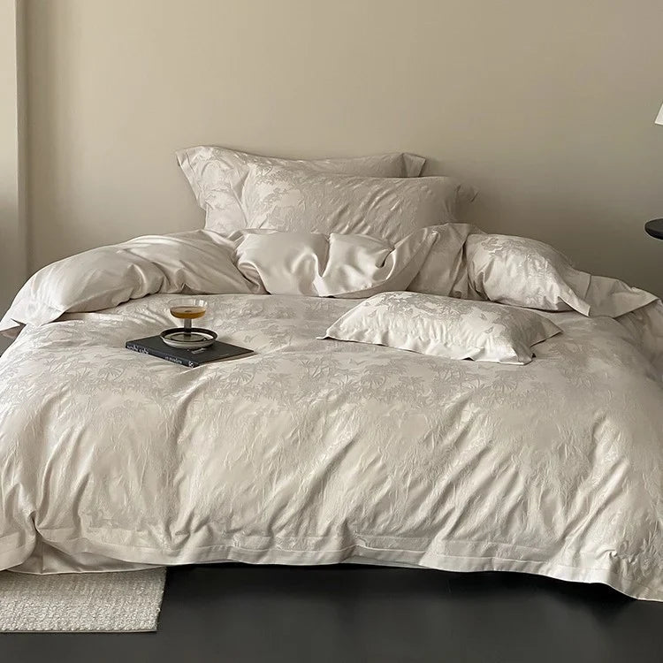 Duvet Cover Set Jacquard Satin Floral Relief 4-Piece
