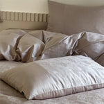 Duvet Cover Set Jacquard Satin Floral & Stripe 4-Piece
