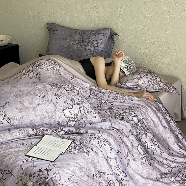 Duvet Cover Set Jacquard Tonal Floral Silky-Matte 4-Piece