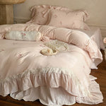 Duvet Cover Set Linen-Cotton Breathable Floral Embroidery