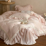 Duvet Cover Set Linen-Cotton Breathable Floral Embroidery