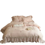 Duvet Cover Set Linen-Cotton Breathable Floral Embroidery