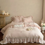 Duvet Cover Set Linen-Cotton Breathable Floral Embroidery