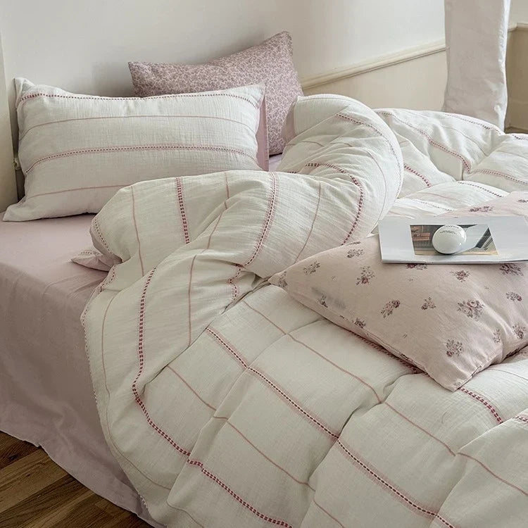Duvet Cover Set Linen-Cotton Breathable Reversible 4-Piece