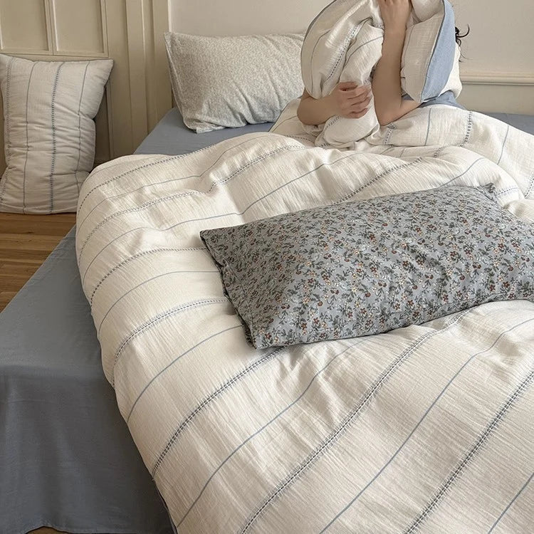 Duvet Cover Set Linen-Cotton Breathable Reversible 4-Piece