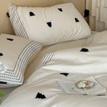 Duvet Cover Set Linen-Cotton Embroidered & Striped Border