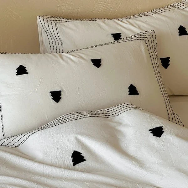 Duvet Cover Set Linen-Cotton Embroidered & Striped Border