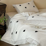 Duvet Cover Set Linen-Cotton Embroidered & Striped Border