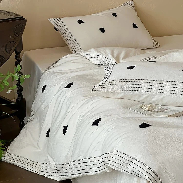 Duvet Cover Set Linen-Cotton Embroidered & Striped Border