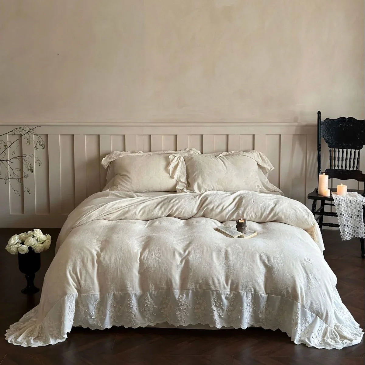 Duvet Cover Set Linen-Cotton Temperature-Regulating Embroidered Lace