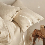 Duvet Cover Set Linen-Look Breathable Cotton Blend Wood Buttons
