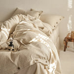Duvet Cover Set Linen-Look Breathable Cotton Blend Wood Buttons