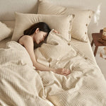 Duvet Cover Set Linen-Look Breathable Cotton Blend Wood Buttons