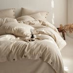 Duvet Cover Set Linen-Look Breathable Cotton Blend Wood Buttons