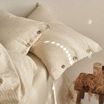 Duvet Cover Set Linen-Look Breathable Cotton Blend Wood Buttons