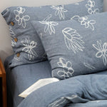 Duvet Cover Set Linen-Look Cotton Blend Wooden Button Closure