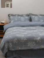 Duvet Cover Set Linen-Look Cotton Blend Wooden Button Closure