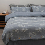 Duvet Cover Set Linen-Look Cotton Blend Wooden Button Closure