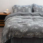 Duvet Cover Set Linen-Look Cotton Blend Wooden Button Closure