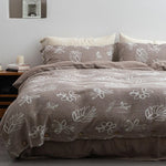 Duvet Cover Set Linen-Look Cotton Blend Wooden Button Closure
