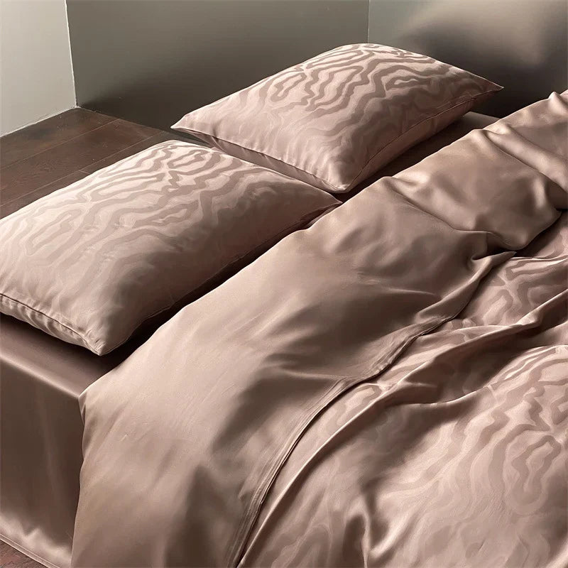 Duvet Cover Set Lyocell Satin Jacquard Leopard Pattern