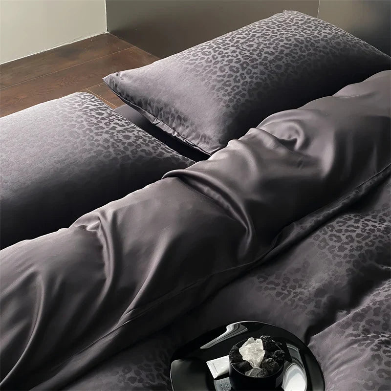 Duvet Cover Set Lyocell Satin Jacquard Leopard Pattern