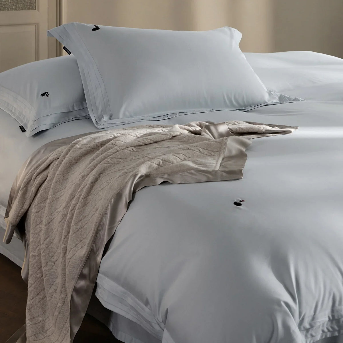 Duvet Cover Set Mako Cotton Satin Monogram Embroidery